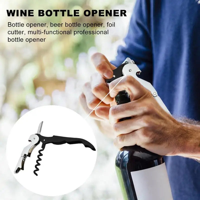 Professional Waiters Corkscrew Multi-Use Opener Double Hinge Key Bottle Opener Foil Cutter