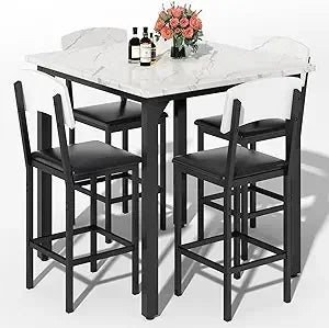 5-Piece Dining Table Set for 4, Counter Height Table & Bar Stools, Modern