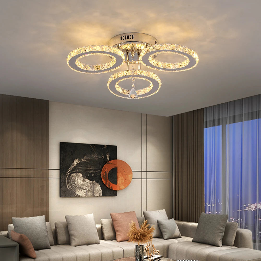 Crystal Led Ceiling Lamp With Remote Control, Modern Chandelier, Surface Mounted Fixture