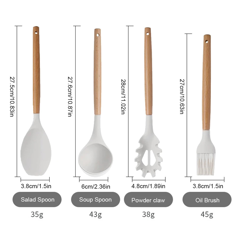 12Pcs Kitchen Utensil Set Silicone Spatula, Wooden Handle, Whisk Non-Stick