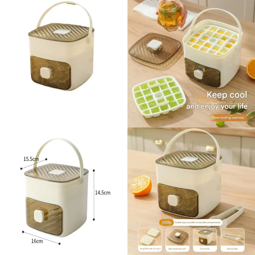 48-Ice Cube Maker, Double Layer Design, Easy-Press Lid, Food-Grade Plastic Tray