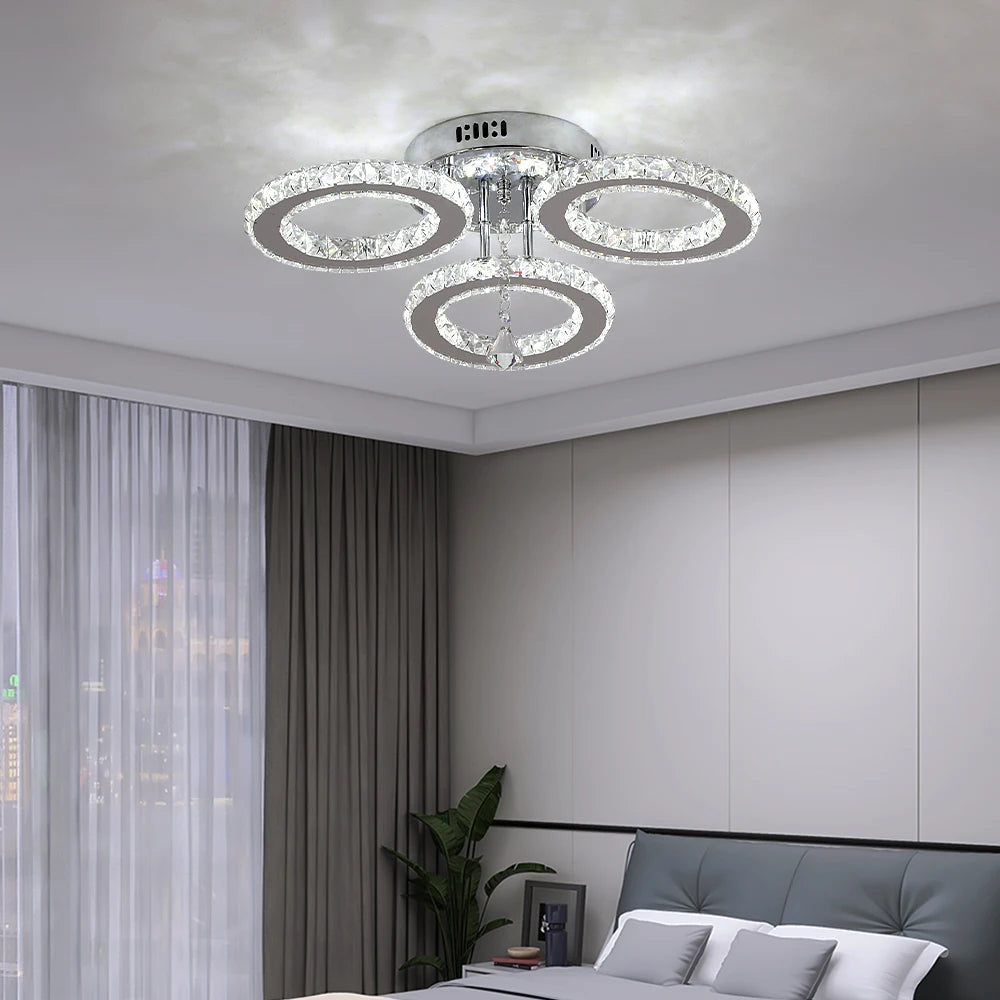Crystal Led Ceiling Lamp With Remote Control, Modern Chandelier, Surface Mounted Fixture