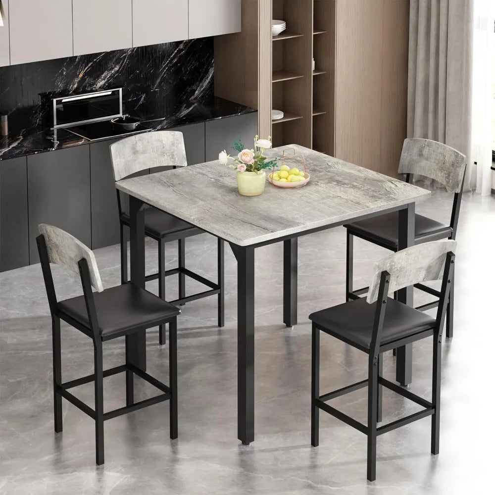 5-Piece Dining Table Set for 4, Counter Height Table & Bar Stools, Modern