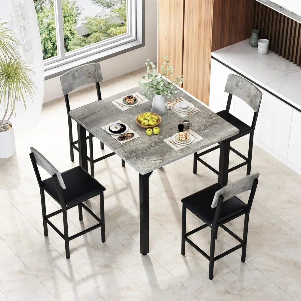 5-Piece Dining Table Set for 4, Counter Height Table & Bar Stools, Modern