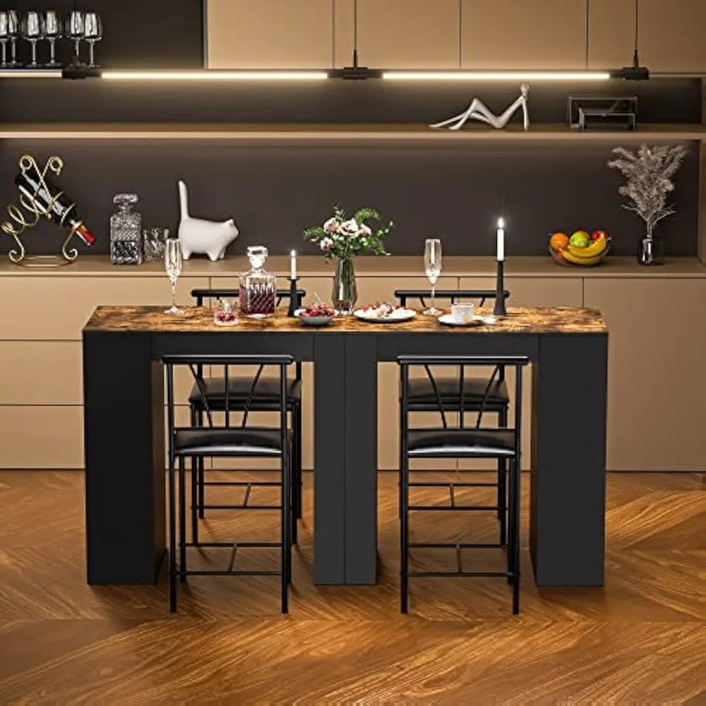 Small Table Tall Kitchen Breakfast Nook with Stools Set for 2, Storage Shelves, Space-Saving, Retro