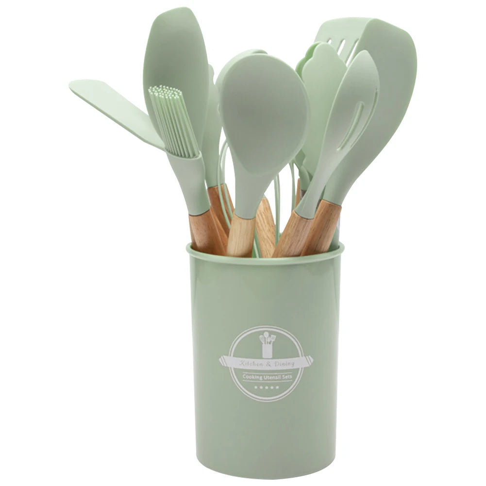 12Pcs Kitchen Utensil Set Silicone Spatula, Wooden Handle, Whisk Non-Stick