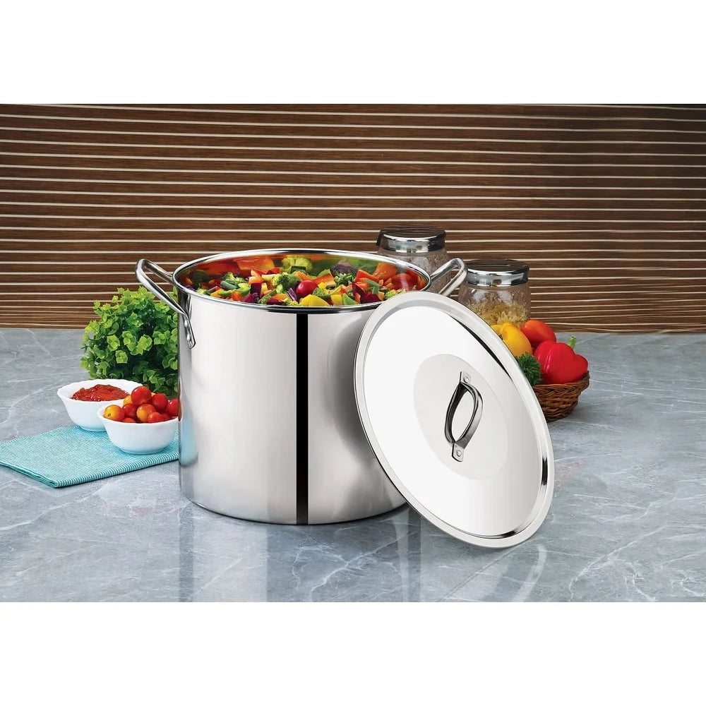 12 Quart Stainless Steel Stock Pot, Metal Lid Stay Cool Handles Heavy Duty, Soup, Stew, Boiling