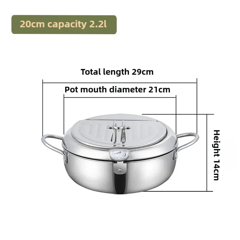Multifunctional deep fryer with Thermometer, Oil Drip Drainer Rack, Double Bottom Gas Induction