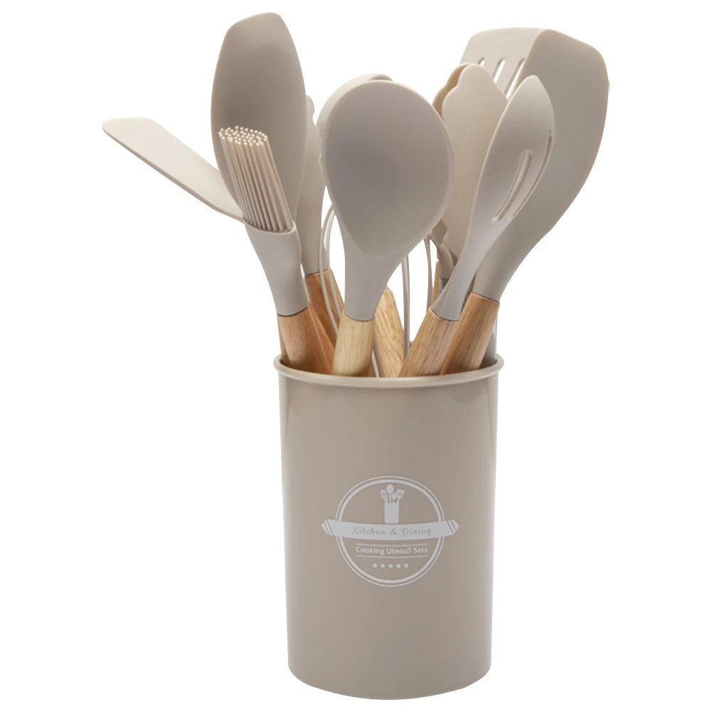 12Pcs Kitchen Utensil Set Silicone Spatula, Wooden Handle, Whisk Non-Stick