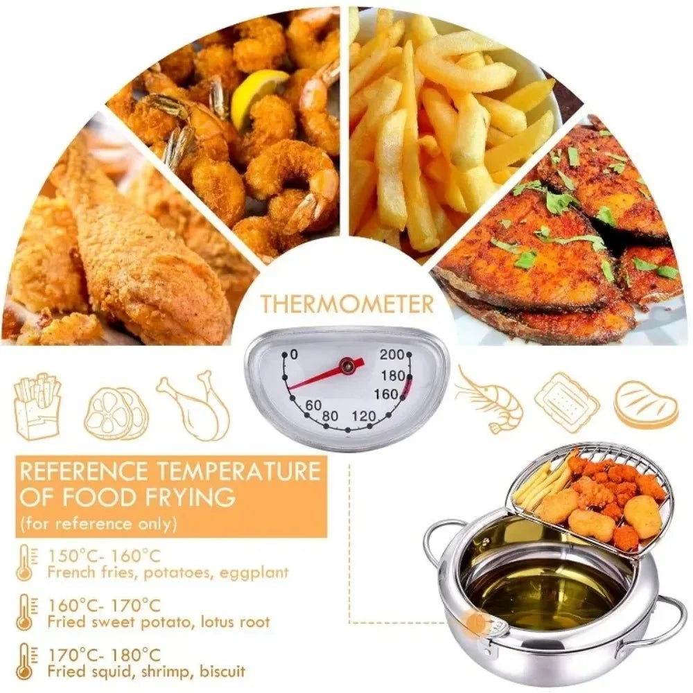 Multifunctional deep fryer with Thermometer, Oil Drip Drainer Rack, Double Bottom Gas Induction