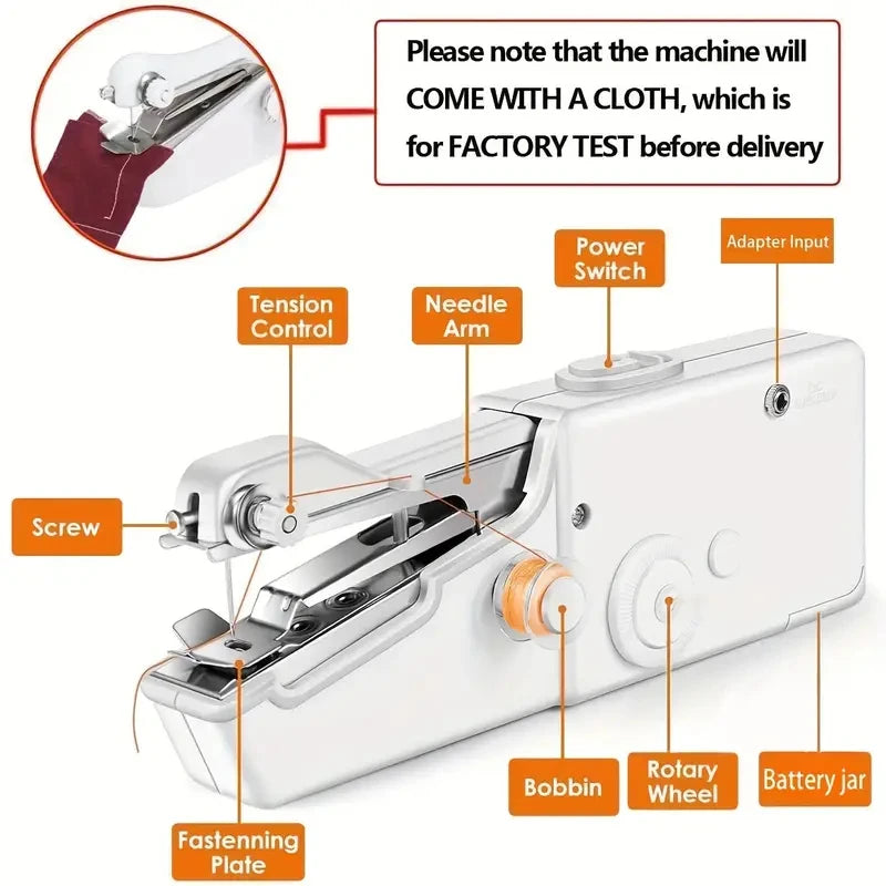 1pc Portable Handheld Sewing Machine. Adjustable Speed, USB Powered, Clothing & Curtain Repairs