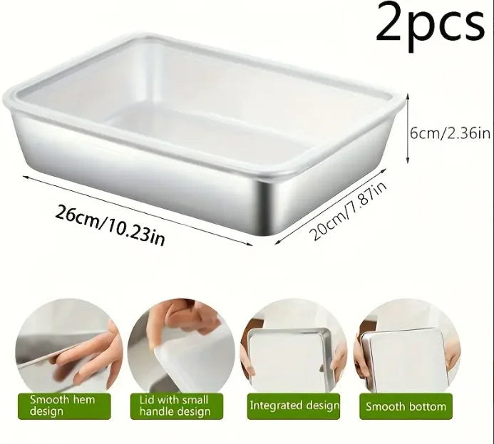 Stainless Steel Baking Tray with Lid 2pcs - Non-Stick, Bpa-Free, Multipurpose Kitchenware