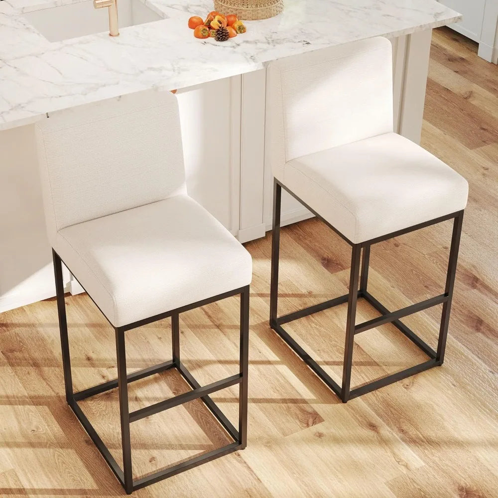 Modern Counter Height Bar Stools, Linen Upholstered with Backrest, 31 Inch