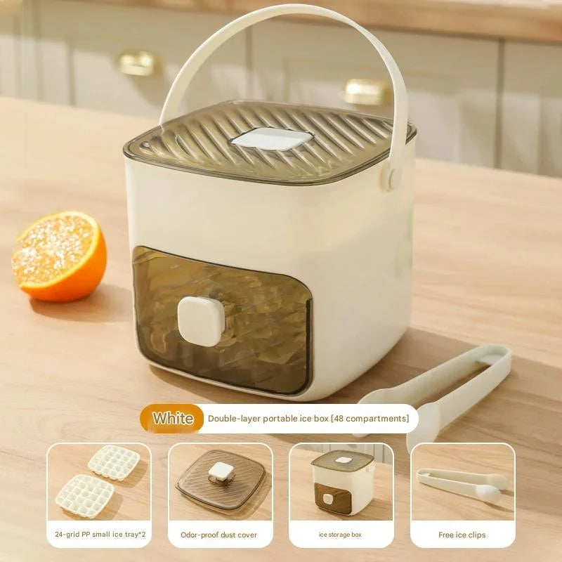 48-Ice Cube Maker, Double Layer Design, Easy-Press Lid, Food-Grade Plastic Tray