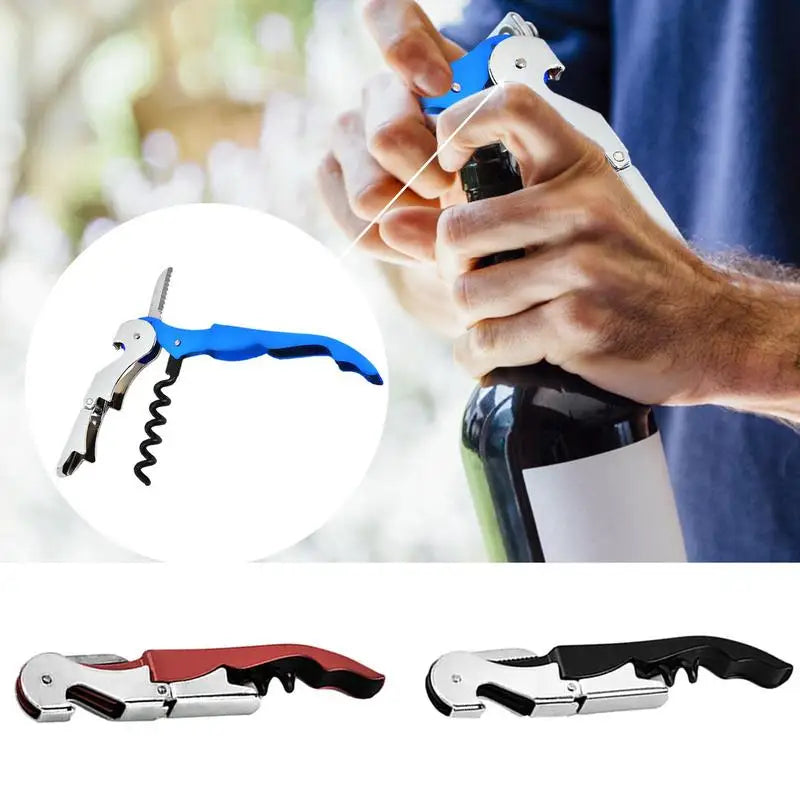 Professional Waiters Corkscrew Multi-Use Opener Double Hinge Key Bottle Opener Foil Cutter