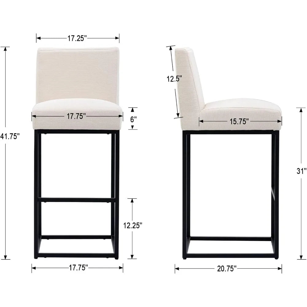 Modern Counter Height Bar Stools, Linen Upholstered with Backrest, 31 Inch