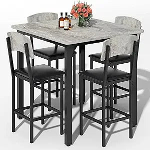 5-Piece Dining Table Set for 4, Counter Height Table & Bar Stools, Modern