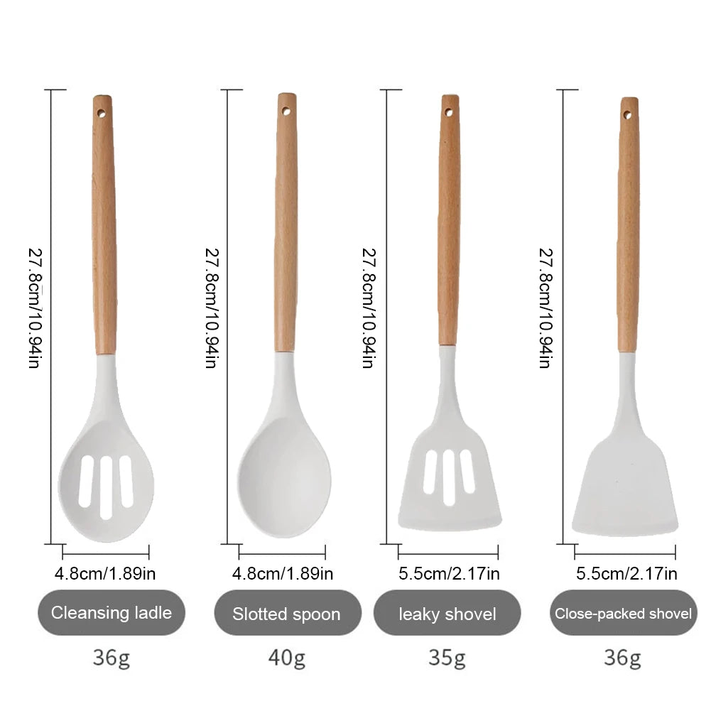12Pcs Kitchen Utensil Set Silicone Spatula, Wooden Handle, Whisk Non-Stick