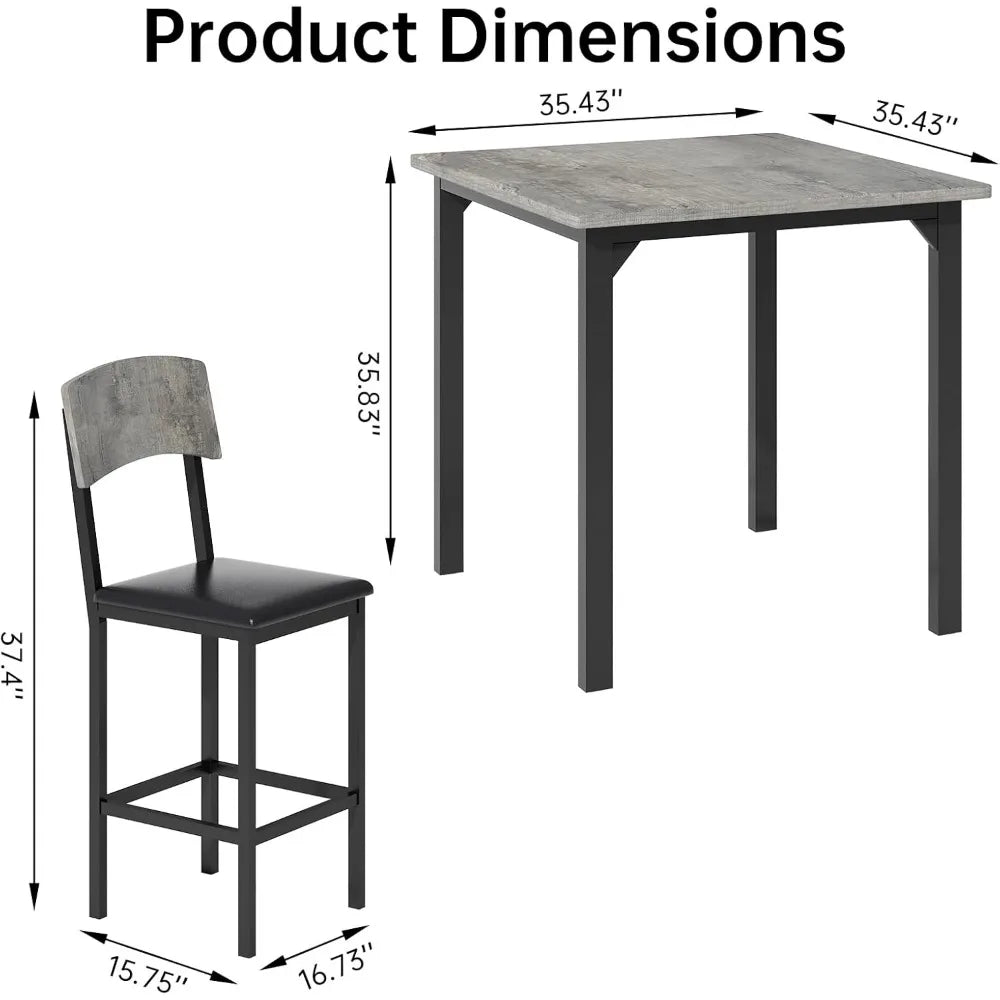 5-Piece Dining Table Set for 4, Counter Height Table & Bar Stools, Modern