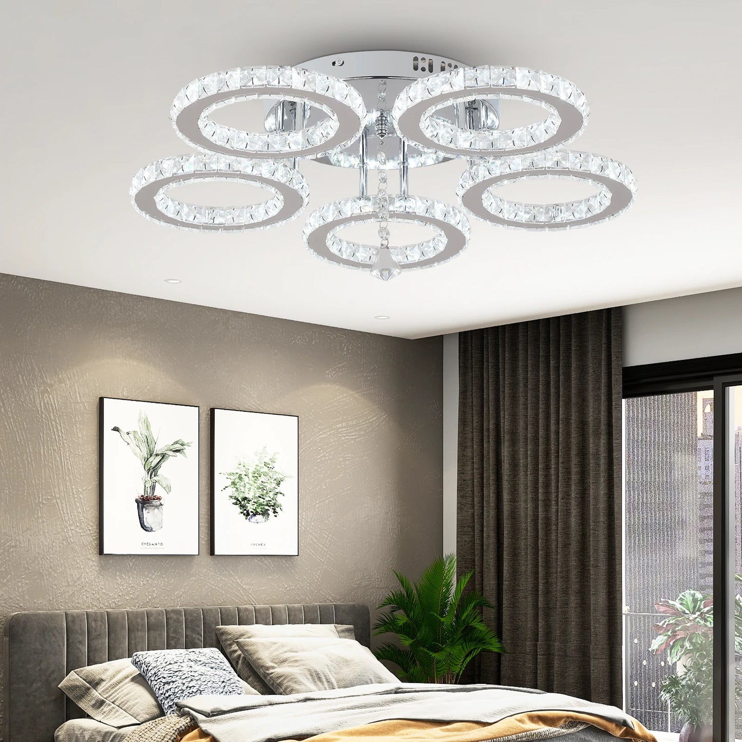 Crystal Led Ceiling Lamp With Remote Control, Modern Chandelier, Surface Mounted Fixture