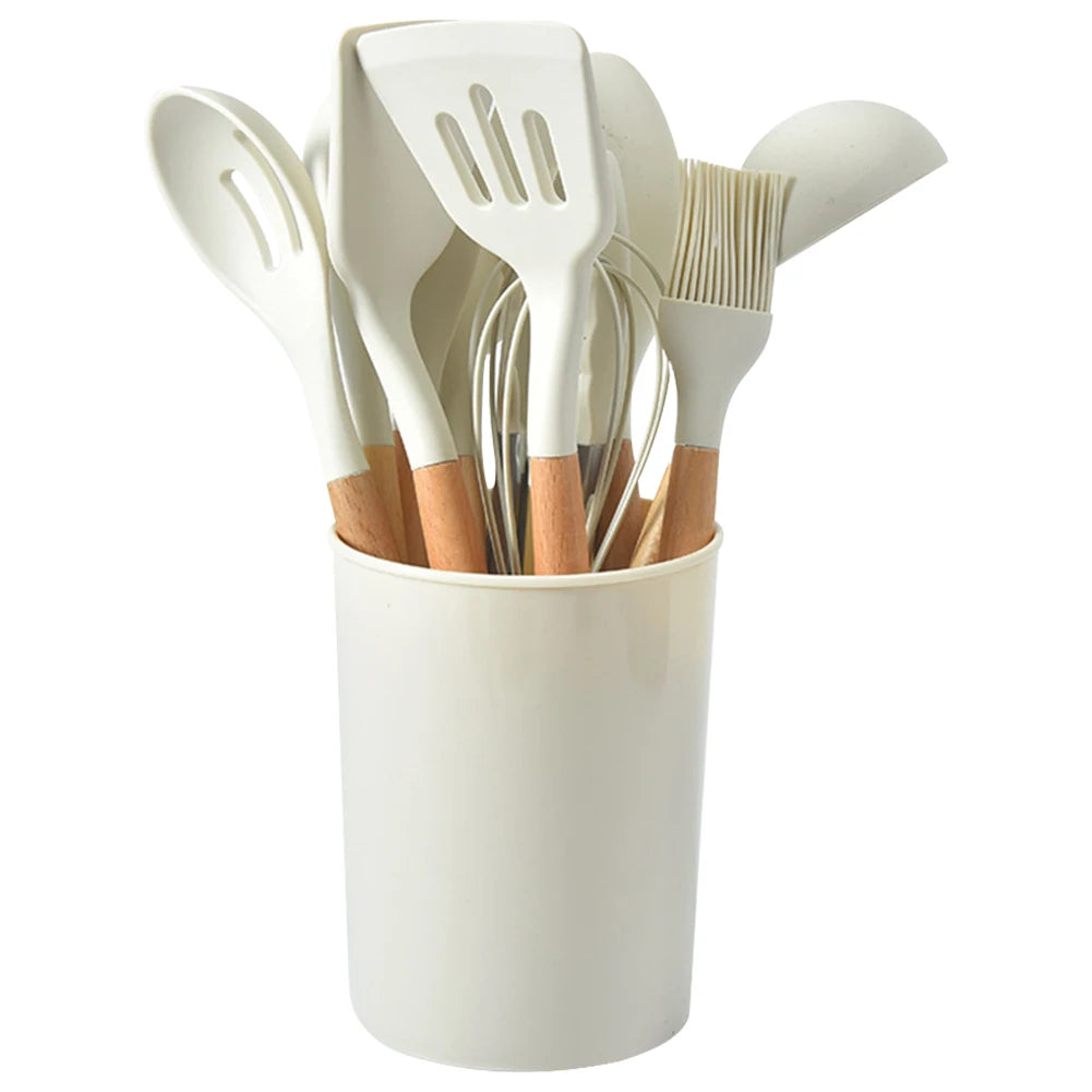 12Pcs Kitchen Utensil Set Silicone Spatula, Wooden Handle, Whisk Non-Stick