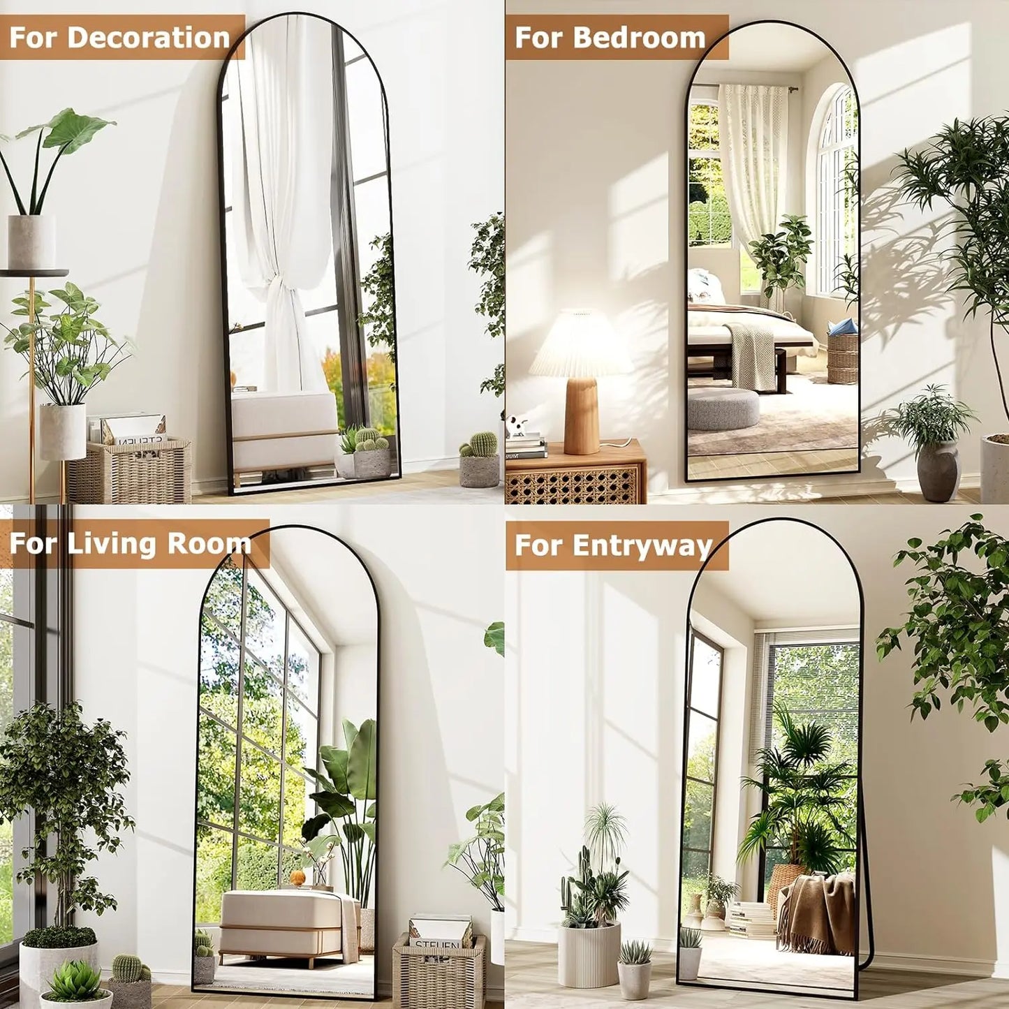 21x64 inch Arched Full Length Mirror-Aluminum Alloy Frame High Definition