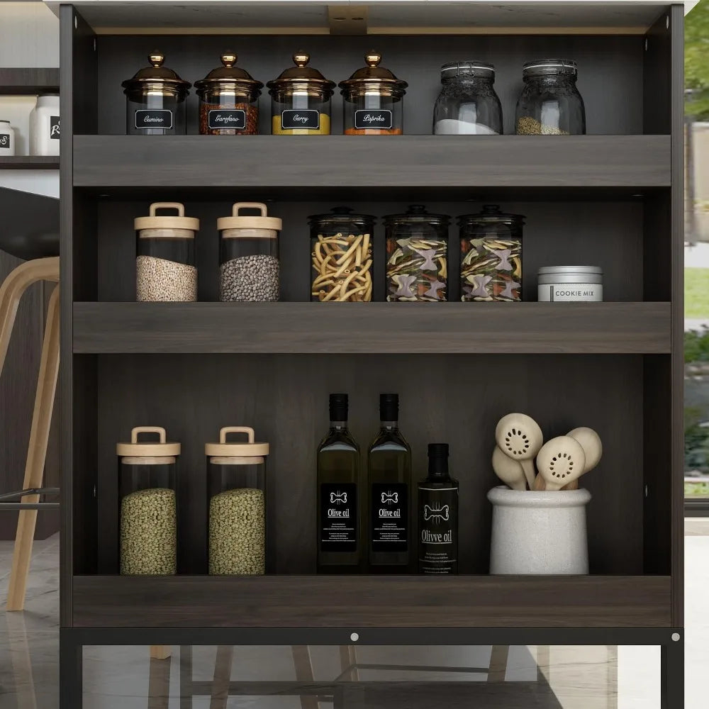 Kitchen Island with Storage, Table with 6 Open Shelves & 2 Drawers & Kitchen Prep