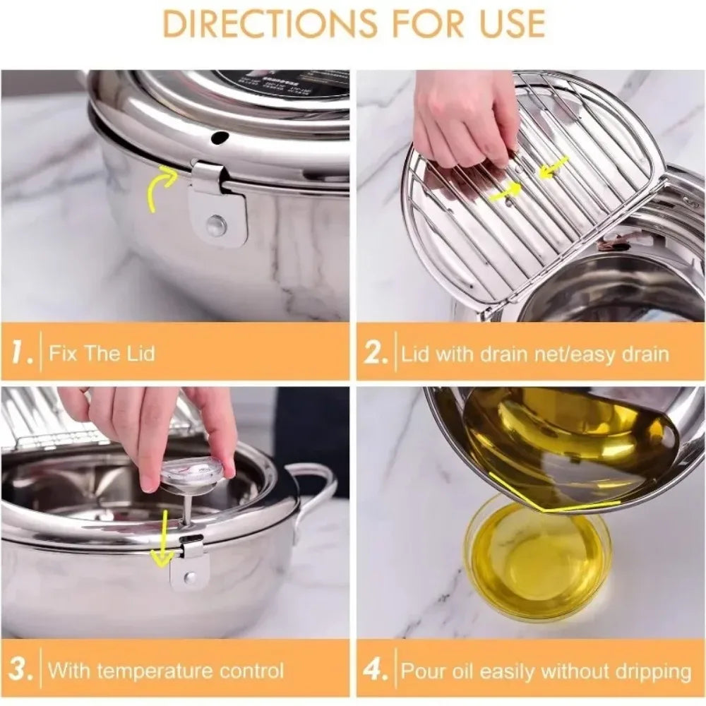 Multifunctional deep fryer with Thermometer, Oil Drip Drainer Rack, Double Bottom Gas Induction