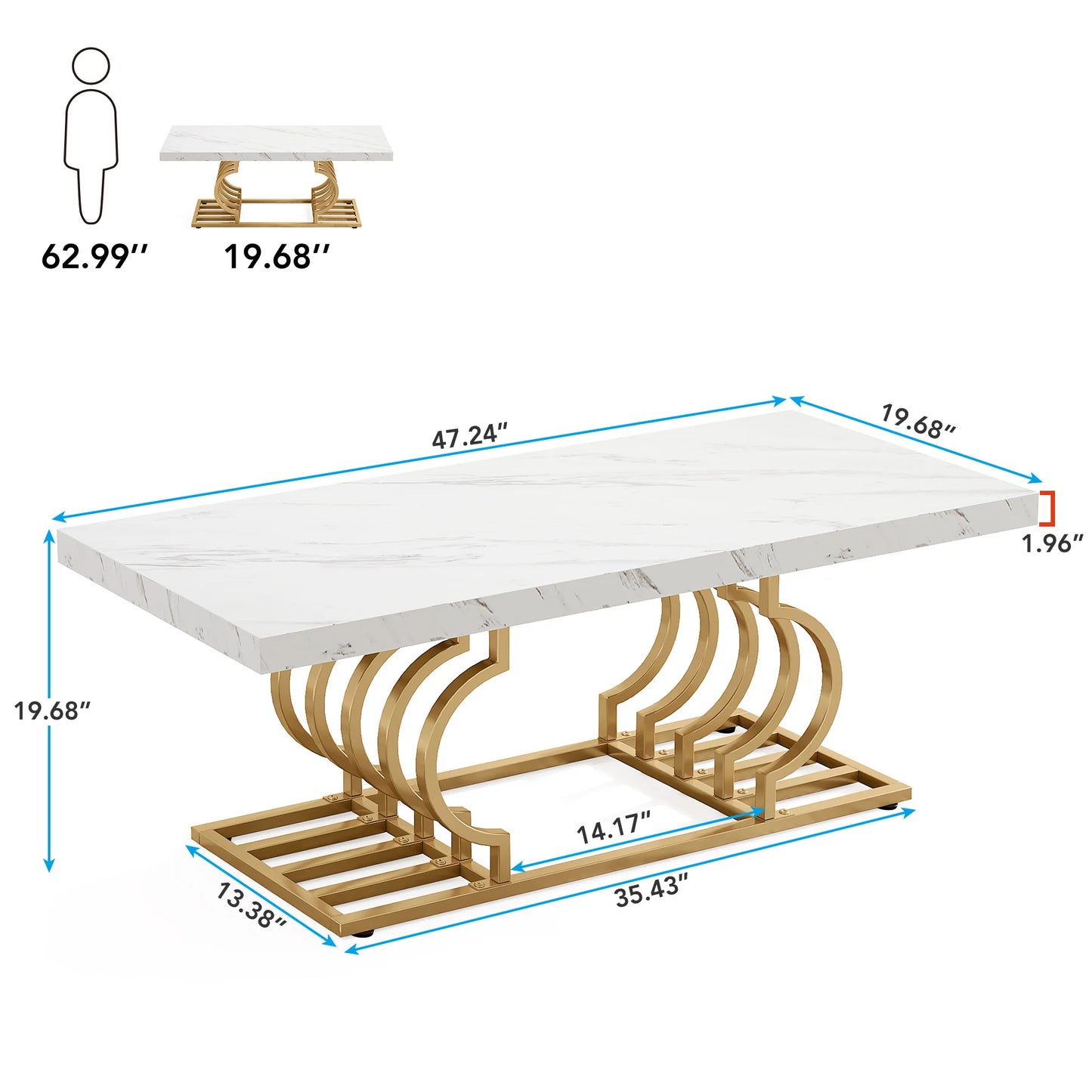 Rectangle Coffee Table, 47.24-inch Modern for Living Room, 2-Tier Faux Marble Wood