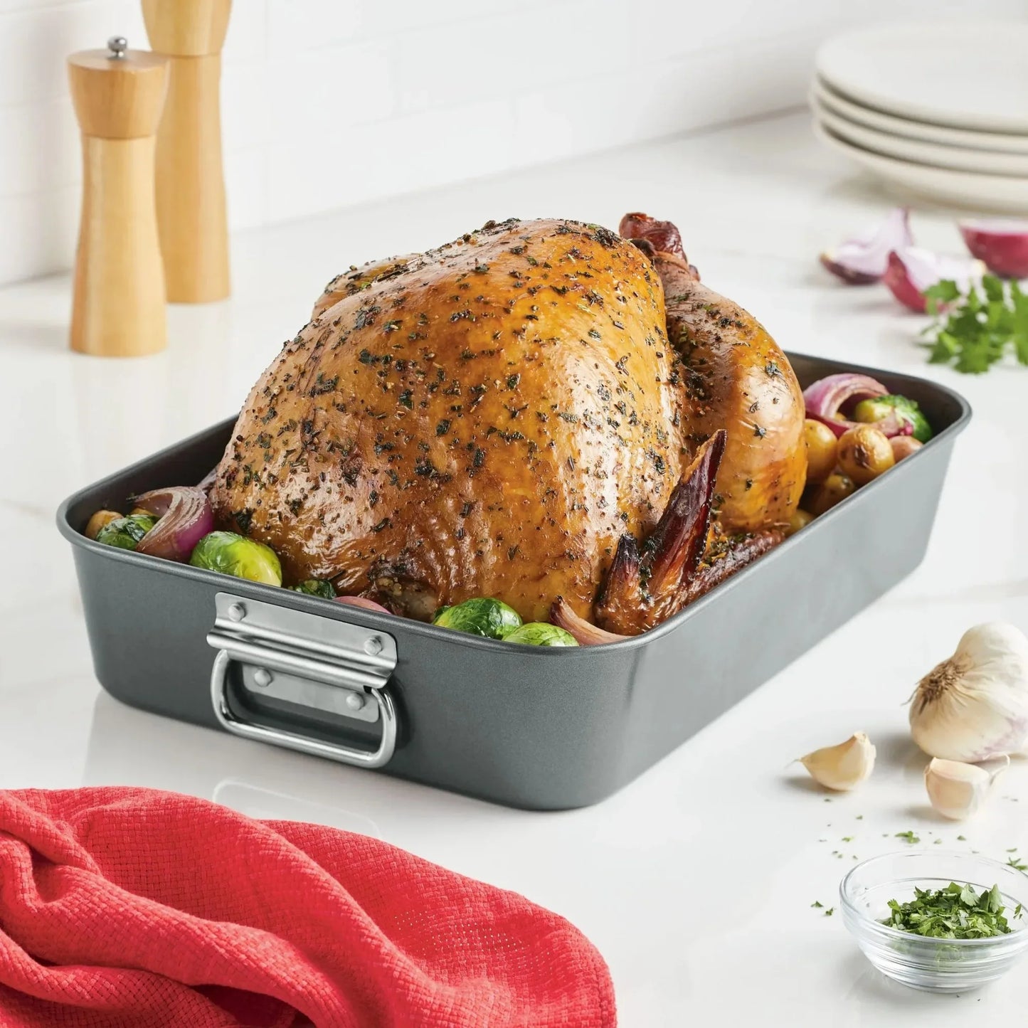 Bakeware 10.5 inch x 15 inch Nonstick Steel Roaster with rack, Gray cake pan bakeware
