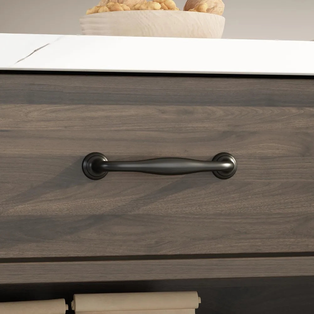Kitchen Island with Storage, Table with 6 Open Shelves & 2 Drawers & Kitchen Prep