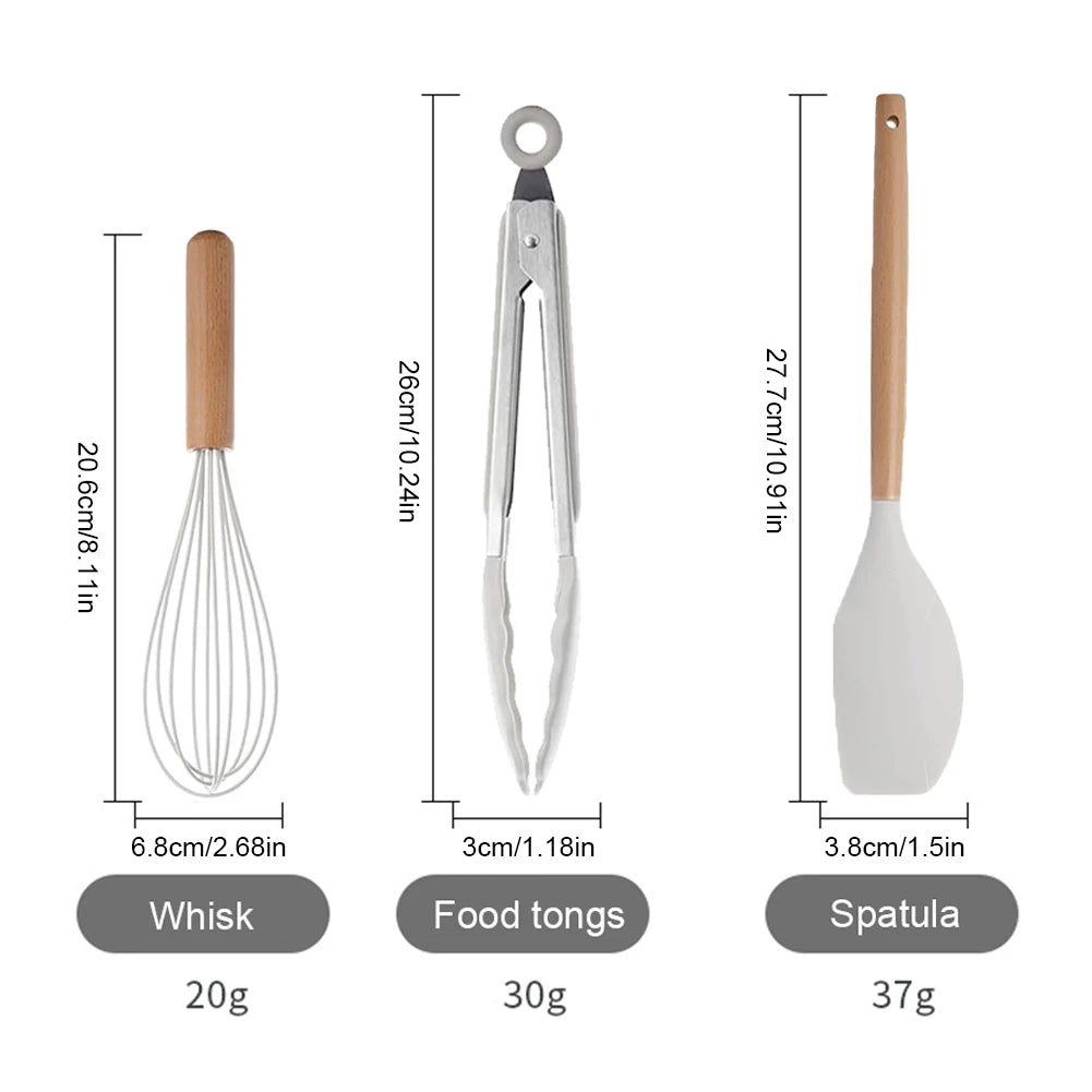 12Pcs Kitchen Utensil Set Silicone Spatula, Wooden Handle, Whisk Non-Stick