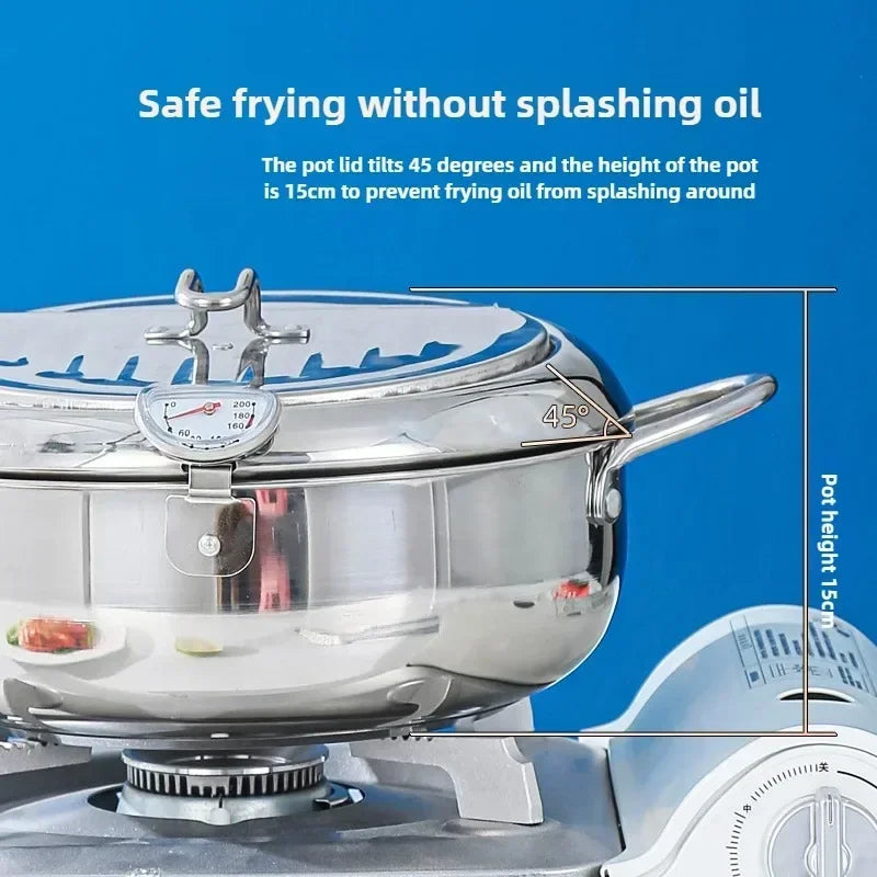 Multifunctional deep fryer with Thermometer, Oil Drip Drainer Rack, Double Bottom Gas Induction