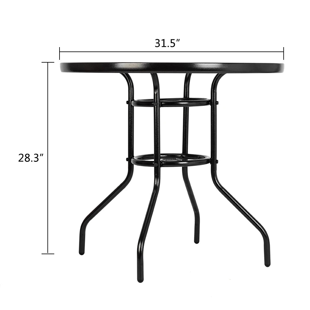 Outdoor Dining Table, 32" Round Patio Bistro Toughened Glass Table Top, Outside Banquet Furniture for Garden(US Only)