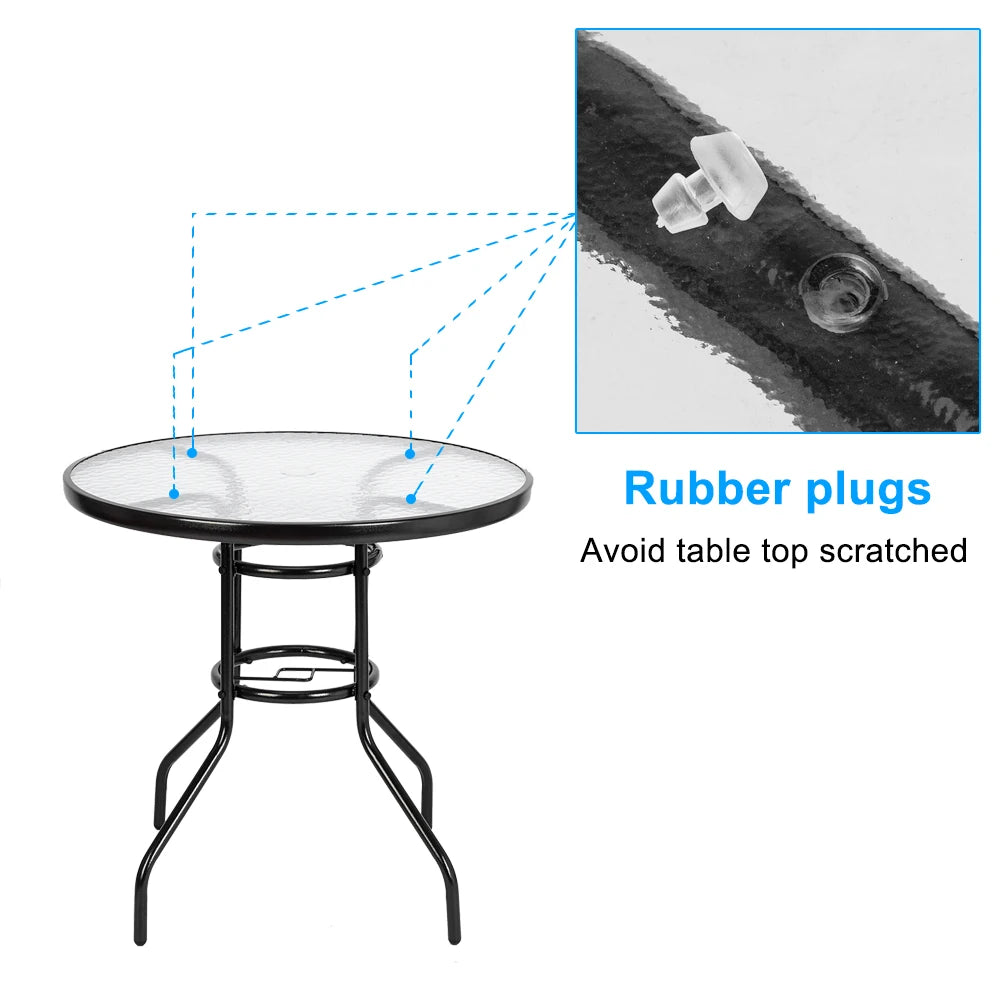 Outdoor Dining Table, 32" Round Patio Bistro Toughened Glass Table Top, Outside Banquet Furniture for Garden(US Only)