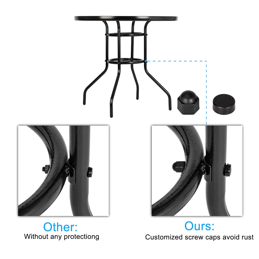 Outdoor Dining Table, 32" Round Patio Bistro Toughened Glass Table Top, Outside Banquet Furniture for Garden(US Only)