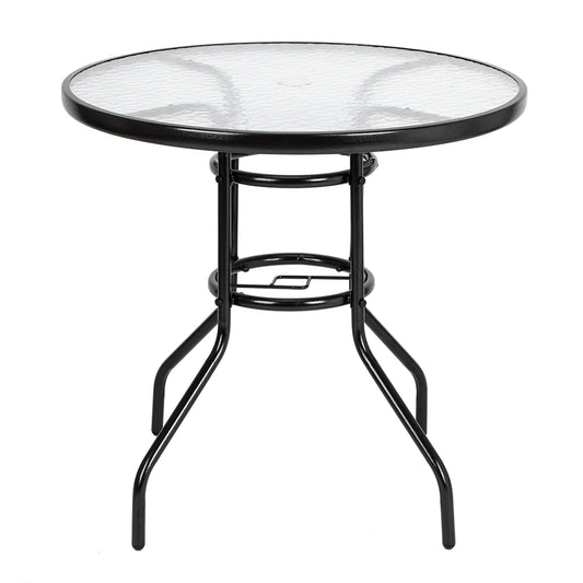 Outdoor Dining Table, 32" Round Patio Bistro Toughened Glass Table Top, Outside Banquet Furniture for Garden(US Only)