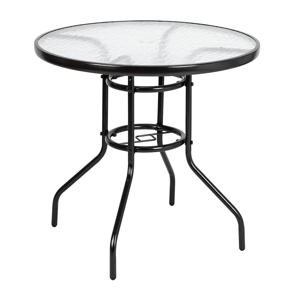 Outdoor Dining Table, 32" Round Patio Bistro Toughened Glass Table Top, Outside Banquet Furniture for Garden(US Only)
