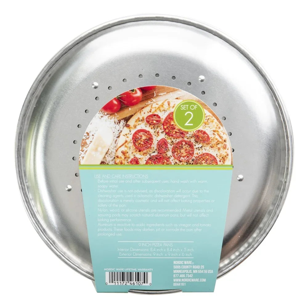 Natural Aluminum 2 Pack Air Crisper Pizza Pans 9" x 9