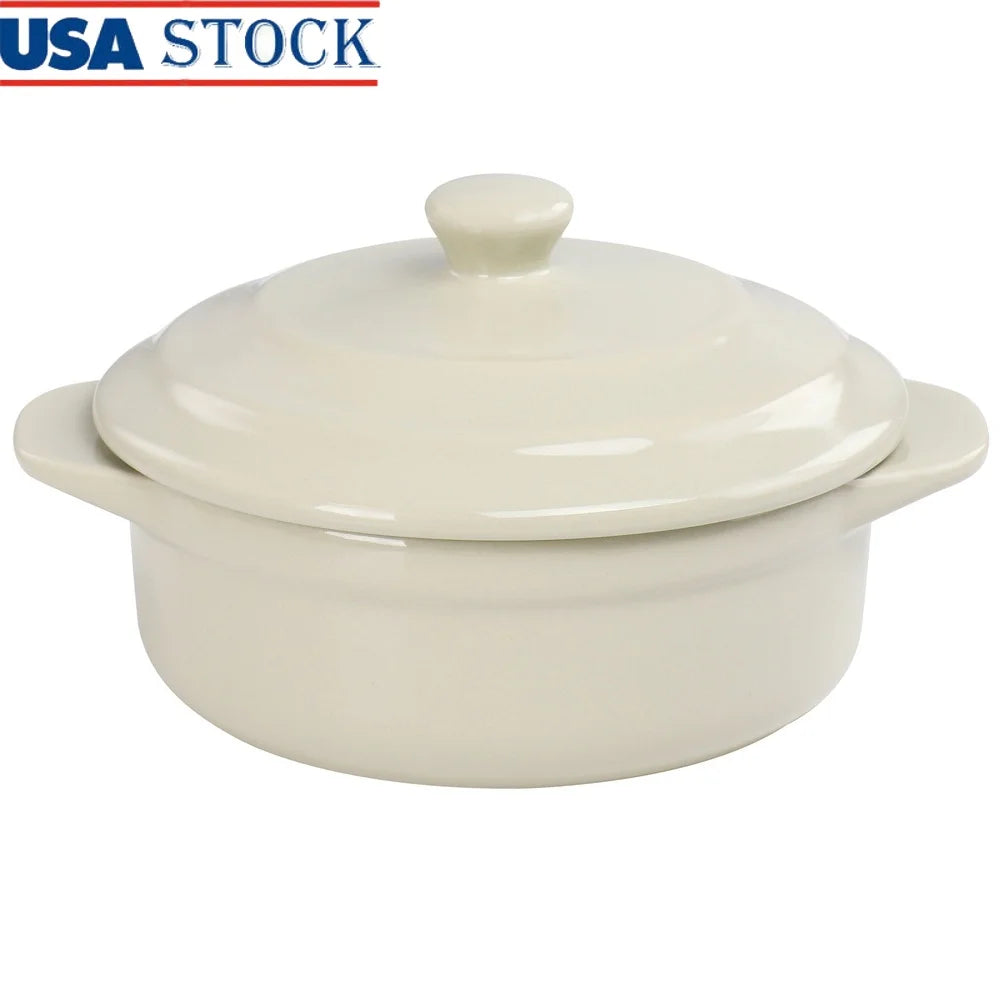 Stoneware Mini Casserole Dish with Lid Oven Microwave Dishwasher Safe Round Utility Single Serve