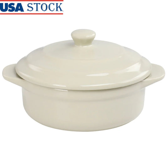 Stoneware Mini Casserole Dish with Lid Oven Microwave Dishwasher Safe Round Utility Single Serve