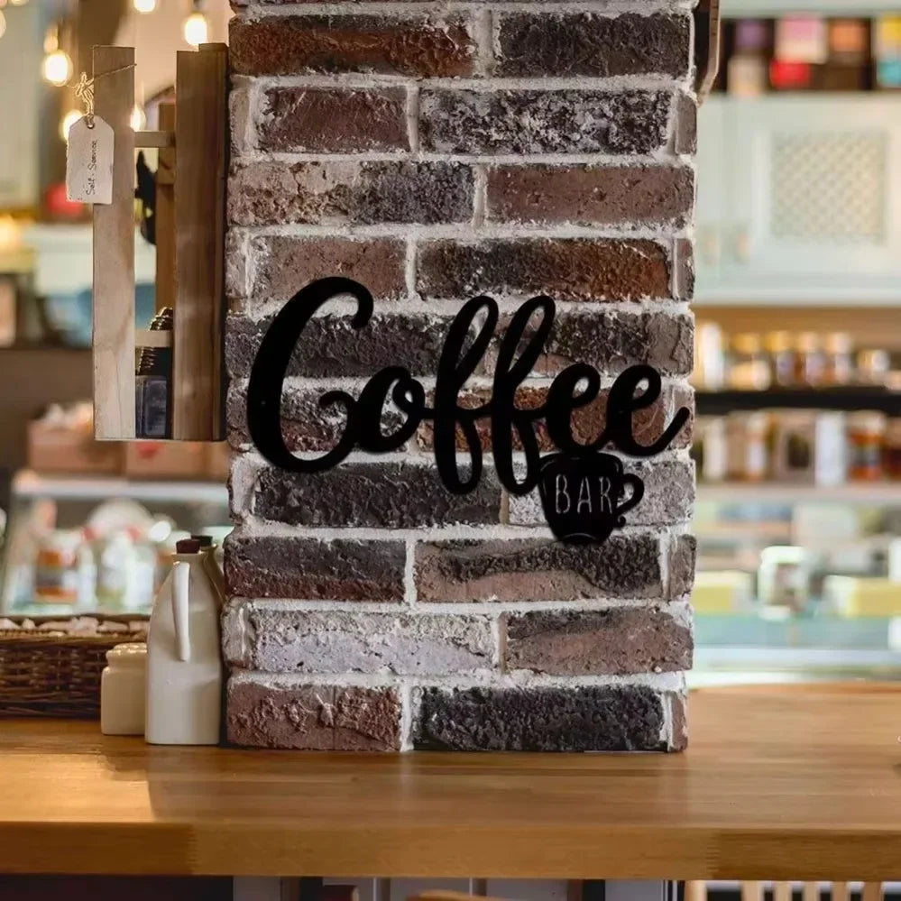 1pc Black Metal Coffee Cup Wall Sign – Stylish Hanging Decor