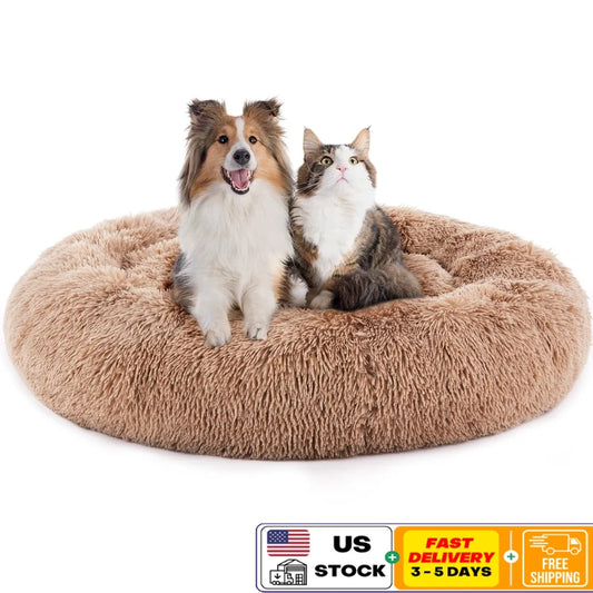 Machine Washable Calming Donut Anti-Slip Round Waterproof Pet Bed Home Travel