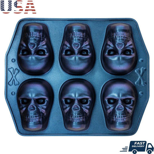 Way to Celebrate Skull Cast Aluminum 6-Cavity Baking Pan Iridescent