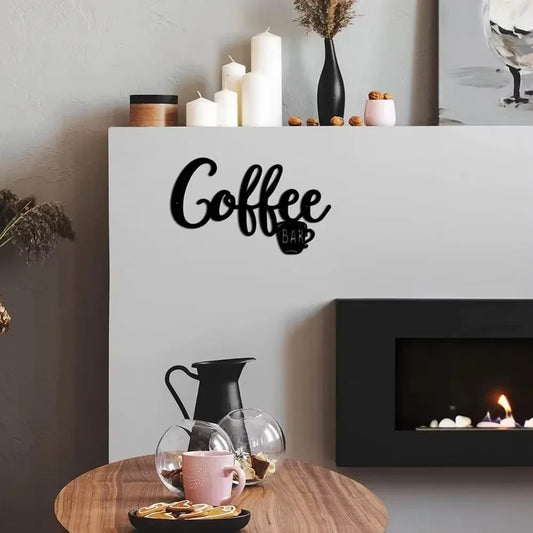 1pc Black Metal Coffee Cup Wall Sign – Stylish Hanging Decor