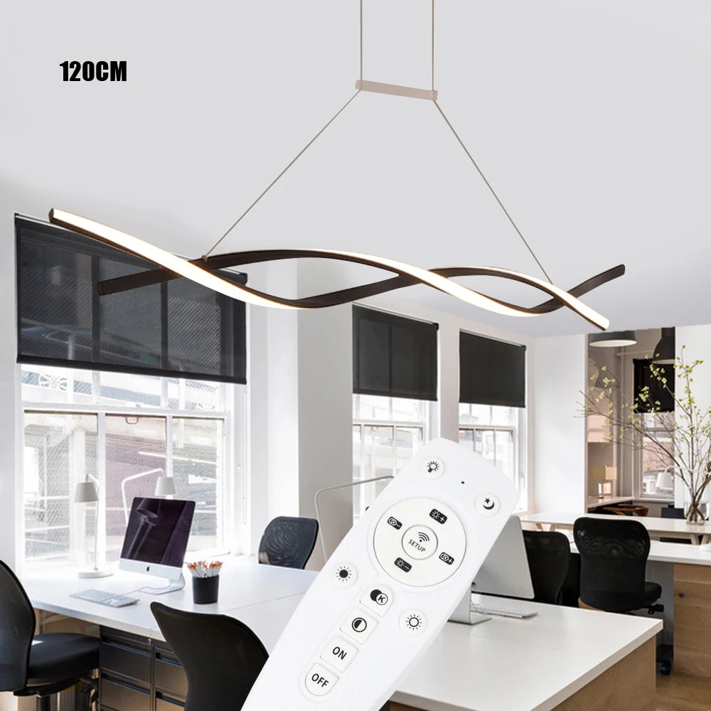 Modern Black Pendant Light for Dining Room, Remote Control Dimmable LED, Adjustable
