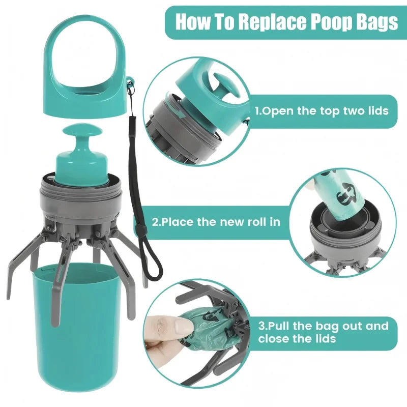 Portable Pooper Scooper with Bag & Dispenser – Lightweight Claw – for Small & Large Dogs