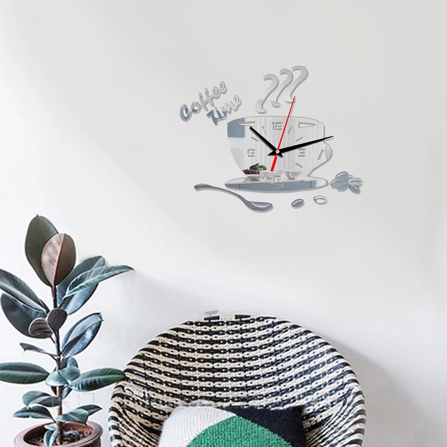 3D Mirror Coffee Cup Shaped Wall Clocks Modern Design, DIY