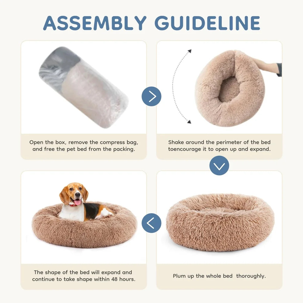 Machine Washable Calming Donut Anti-Slip Round Waterproof Pet Bed Home Travel