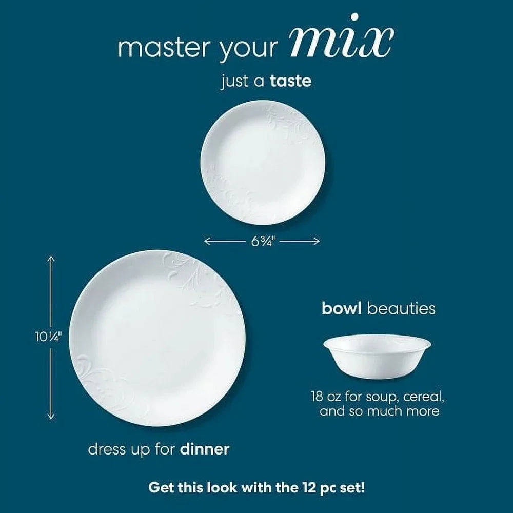 Embossed White Soup Cereal Bowls Lightweight Microwave Dishwasher Safe Strong Chip Crack Resistant